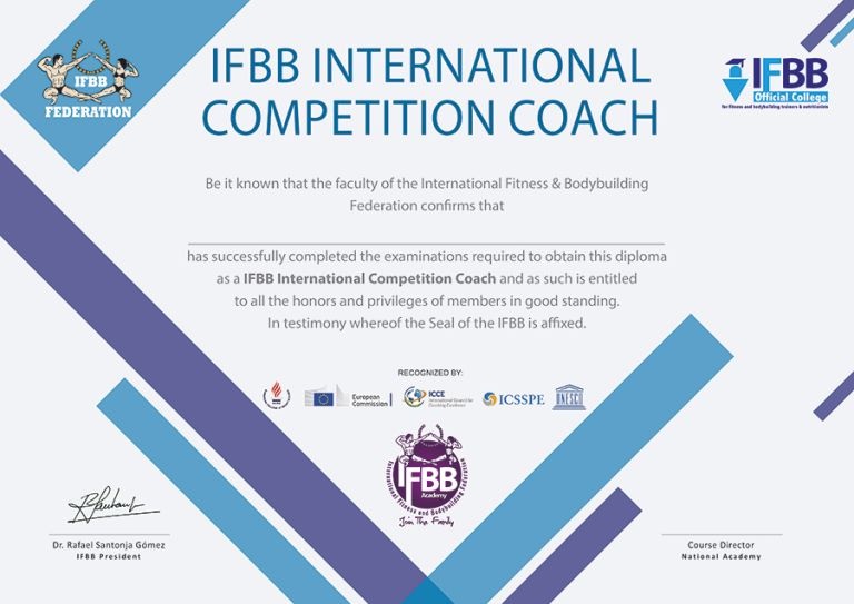 IFBB International Competition Coach diploma